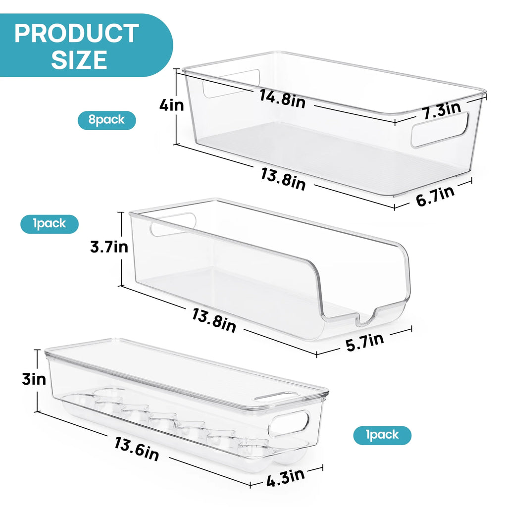 Set of 10 Fridge Organizer, Refrigerator Organizing Bins with Handles, Bpa-Free Clear Plastic Fridge Storage Containers